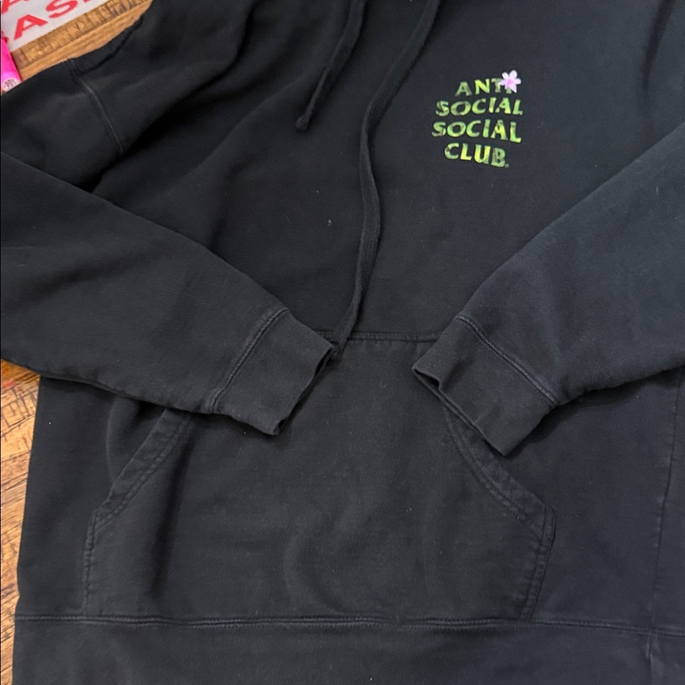 Anti Social Social Club Black Hoodie with Green and Pink Accents - Picture 5 of 7